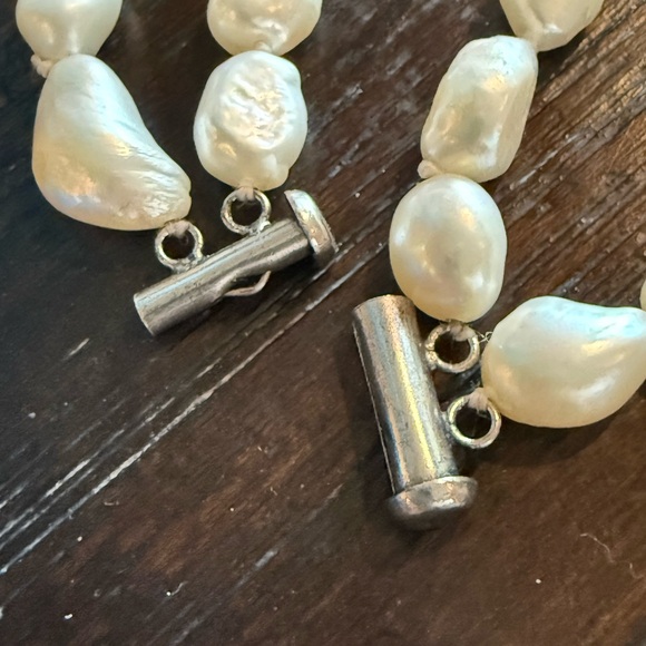 Double Strand of Brocade Freshwater Pearls Hand knotted Necklace Length 8” - Picture 7 of 8